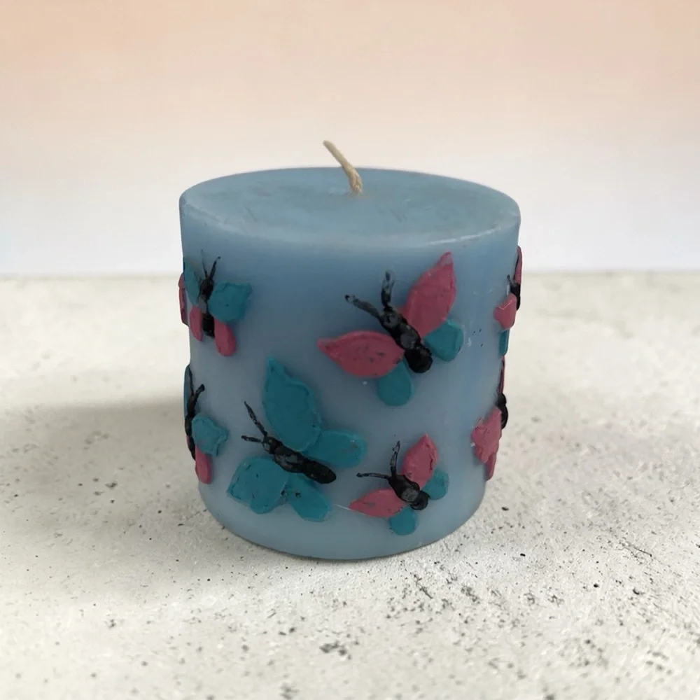 Blue & Pink Vintage Butterfly Candle from the 70’s in great condition